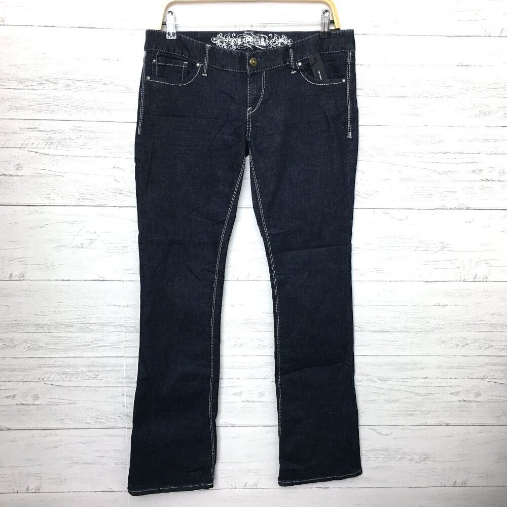 NEW Express Jeans Zelda Barely Boot Slim Low Rise Dark Wash size 8 length 33"